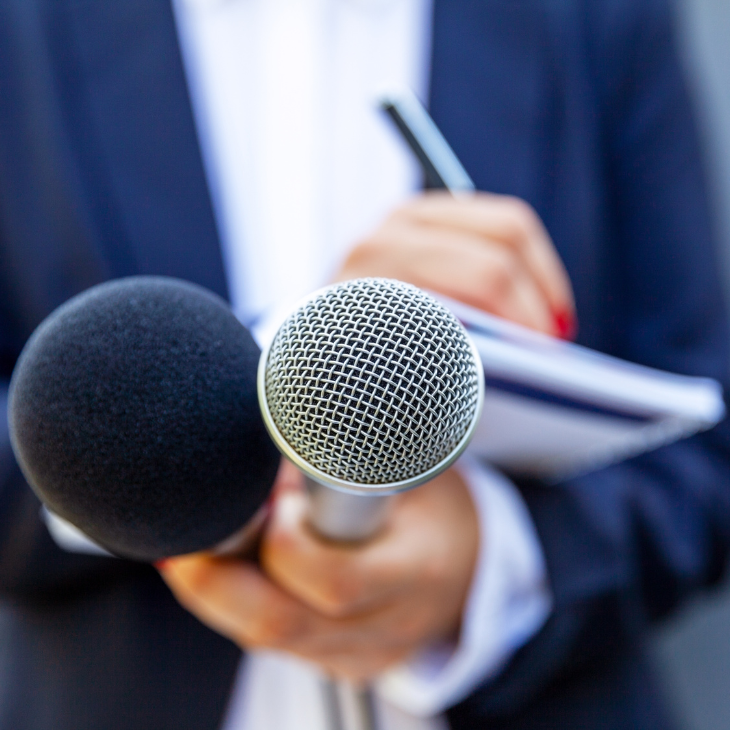 Reporter recording media public affairs